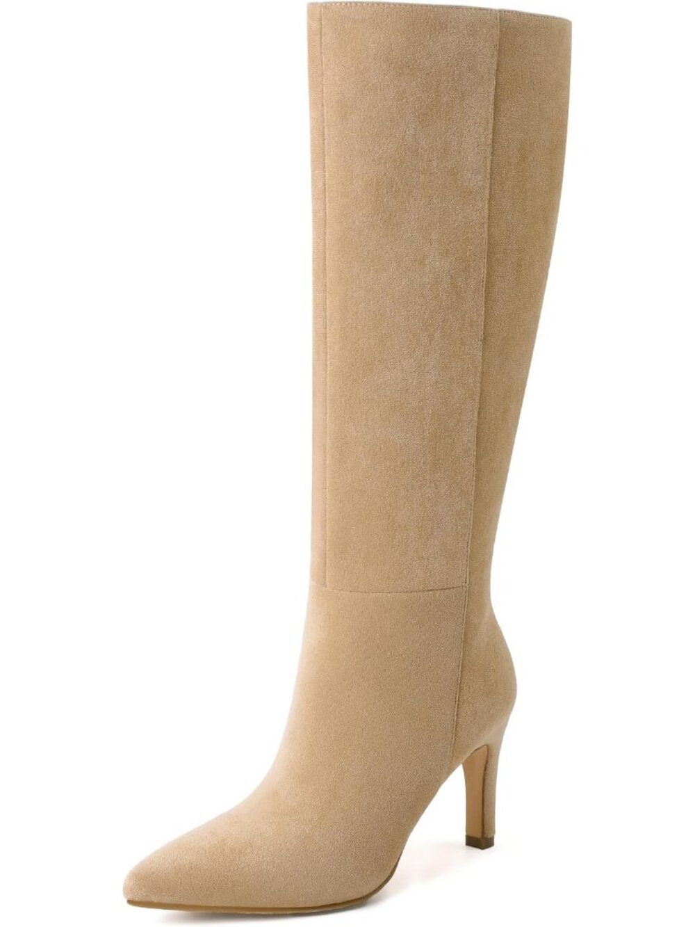 Women's Beige Suede Fashion Side Zipper Non-slip Sole Stiletto Knee High Boots